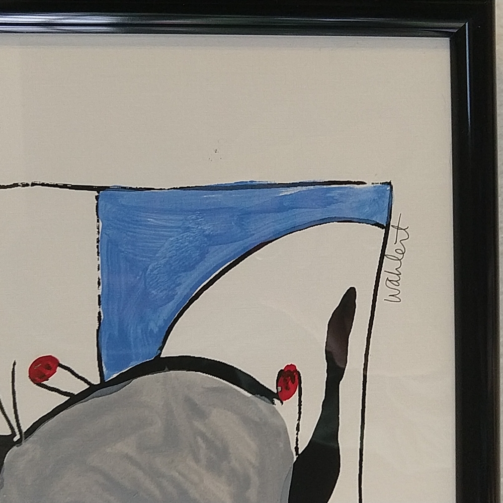 90's Vintage Martha Wahlert Serigraph Large Cat Art Framed Whimsical Large - Picture 5 of 9